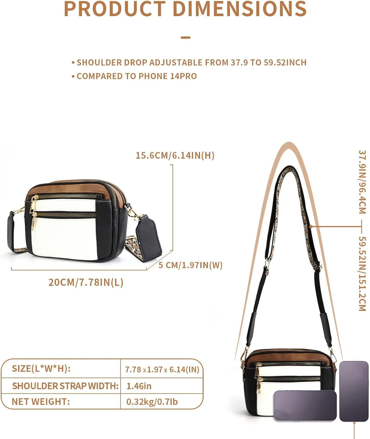 Women's crossbody bag,Checkerboard pattern color-block crossbody bag,Color-blocked crossbody bag,Multi-function crossbody bag
