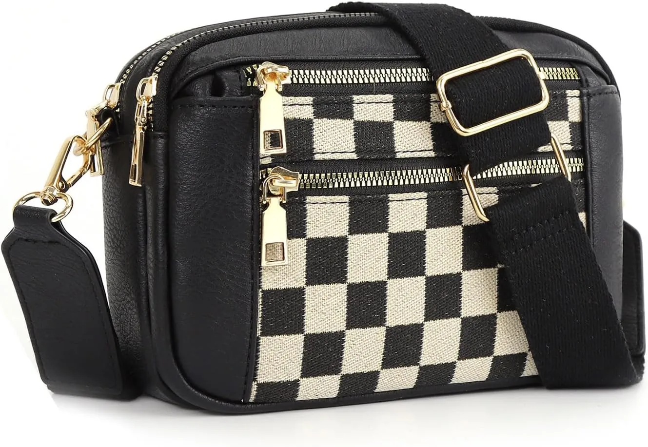 Women's crossbody bag,Checkerboard pattern color-block crossbody bag,Color-blocked crossbody bag,Multi-function crossbody bag