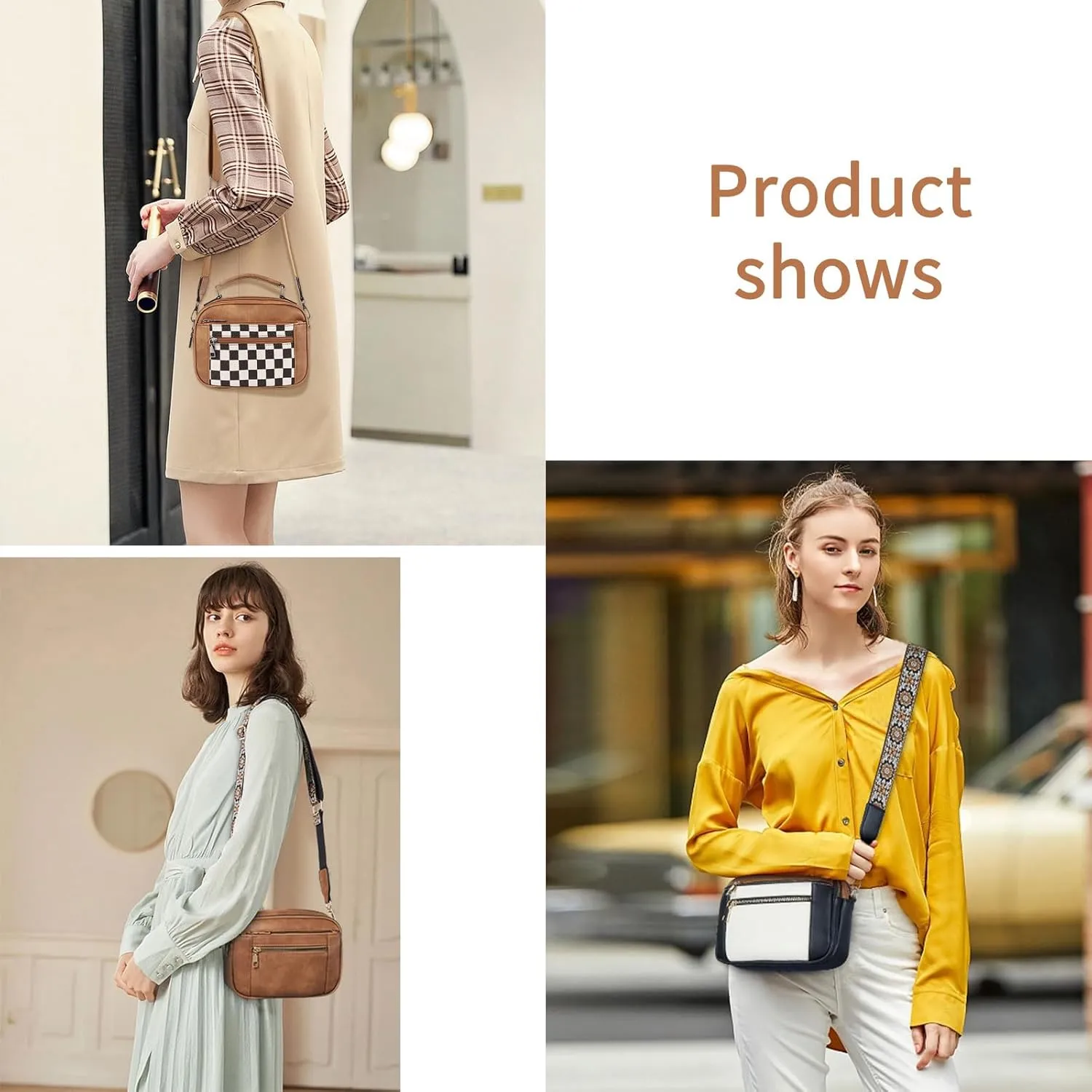Women's crossbody bag,Checkerboard pattern color-block crossbody bag,Color-blocked crossbody bag,Multi-function crossbody bag