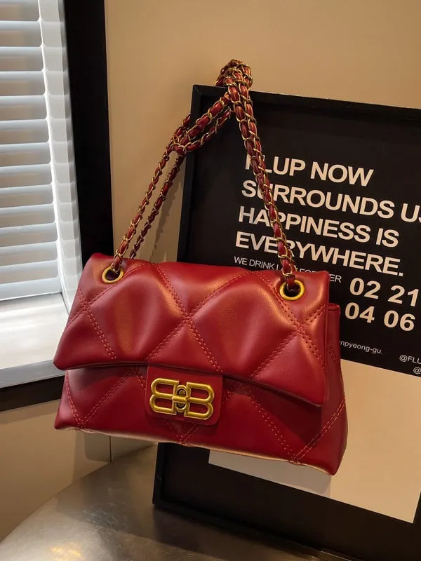 Women's Diamond Style Retro Chain Textured Crossbody Bags