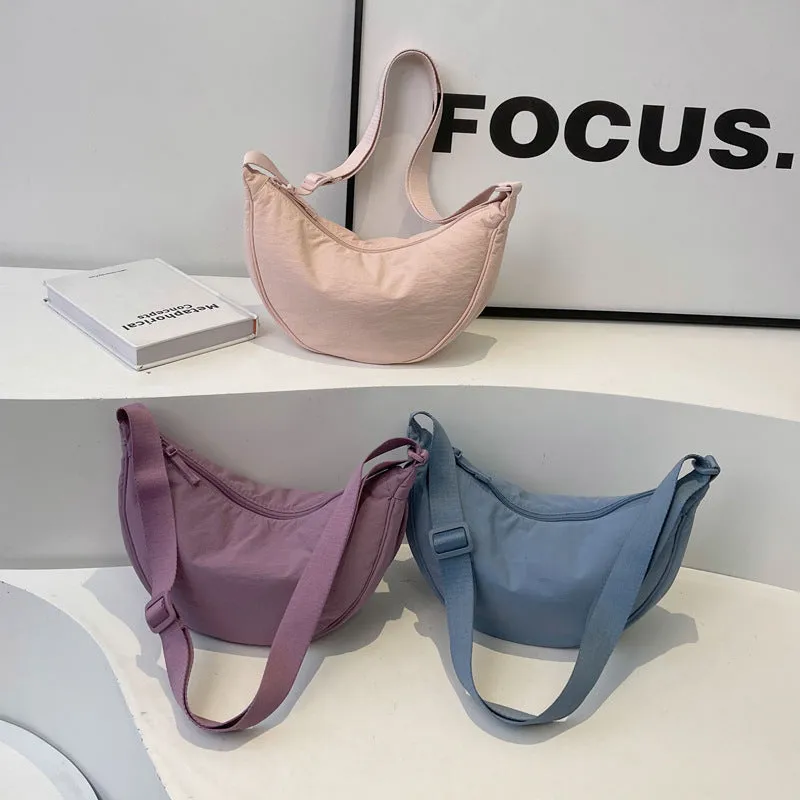 Women's Dumpling Versatile Solid Color Nylon Crossbody Bags