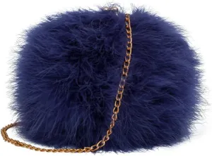 Women's Faux Fluffy Feather Round Clutch Shoulder Bag