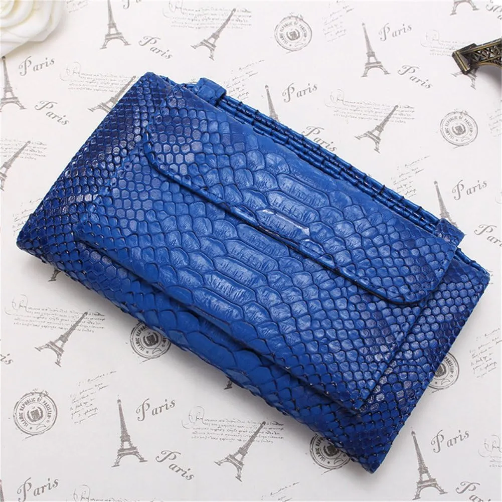 Womens Genuine Leather Snakeskin Crossbody Purse Tote Handbag Clutch Wallet with Chain
