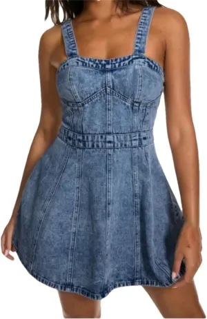 Women's Hollowed Out Backless Denim Skirt with Suspender, Waist Cinching and Slimming Dress