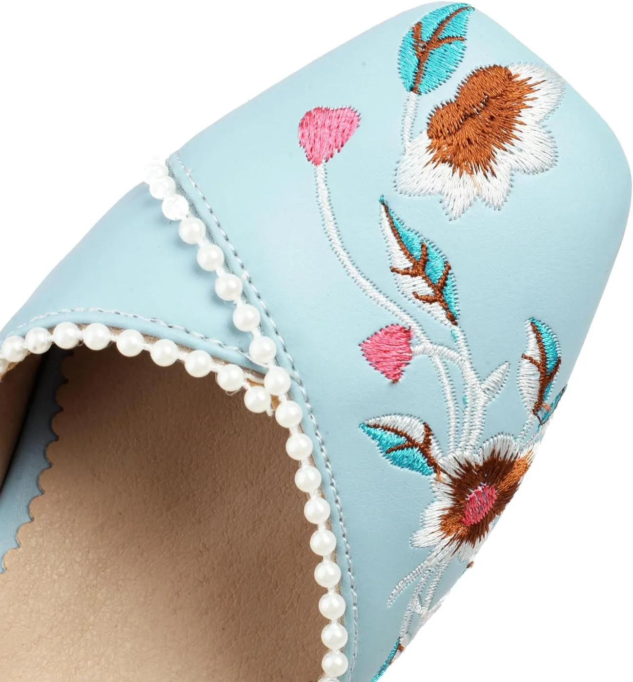 Women's JS37 Embroidered Beaded Ankle Strap Fabric Low Block D-Orsay Pumps