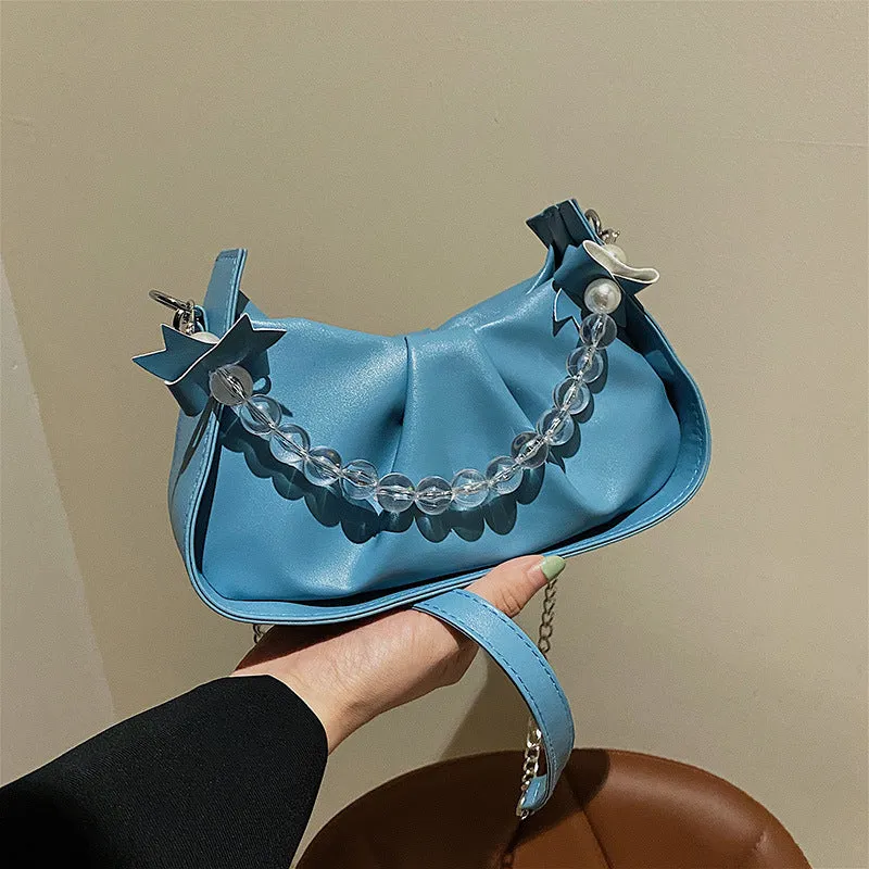 Women's Popular Pleated Underarm Fashion Pearl Chain Bags