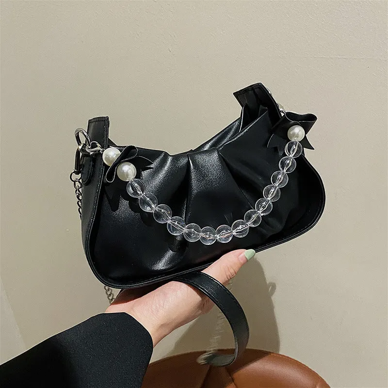 Women's Popular Pleated Underarm Fashion Pearl Chain Bags