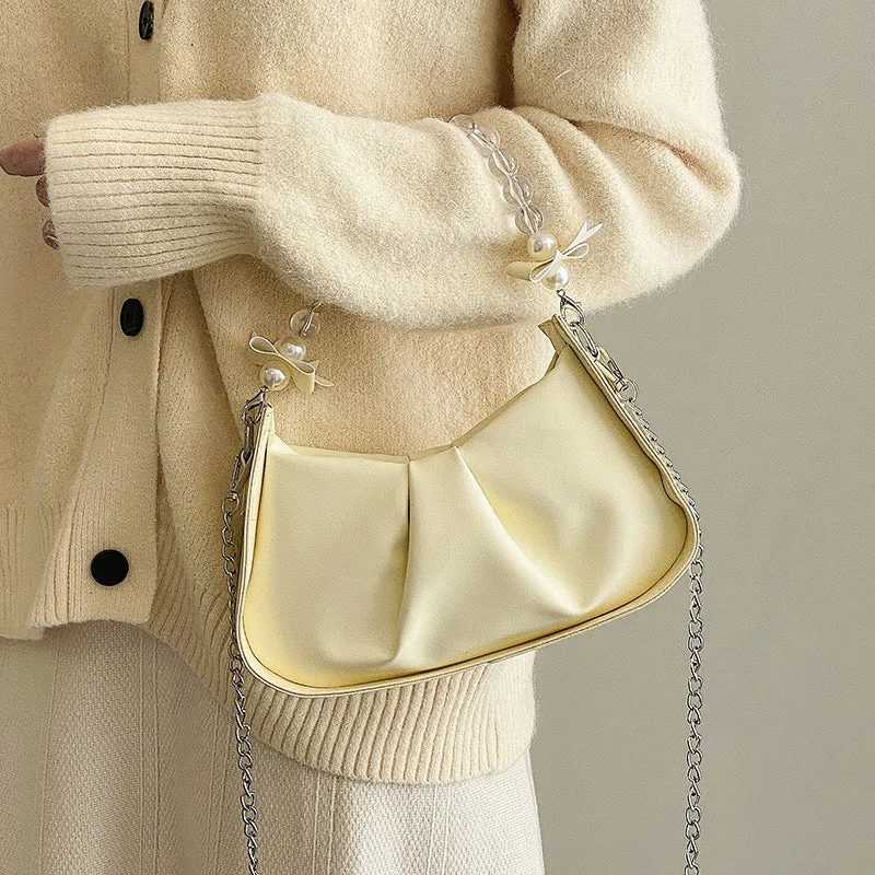 Women's Popular Pleated Underarm Fashion Pearl Chain Bags