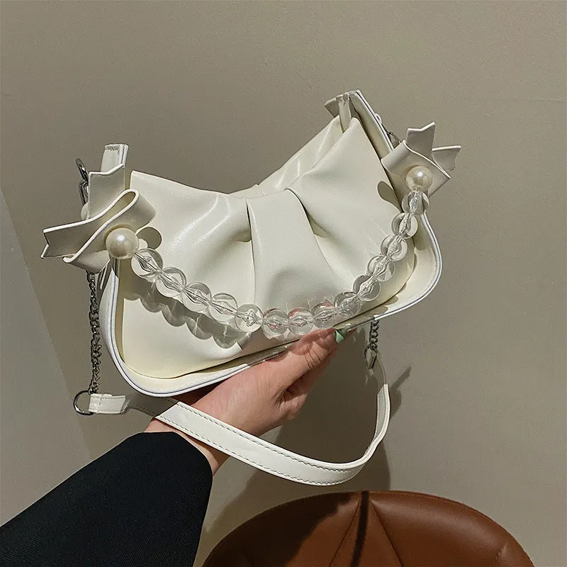 Women's Popular Pleated Underarm Fashion Pearl Chain Bags