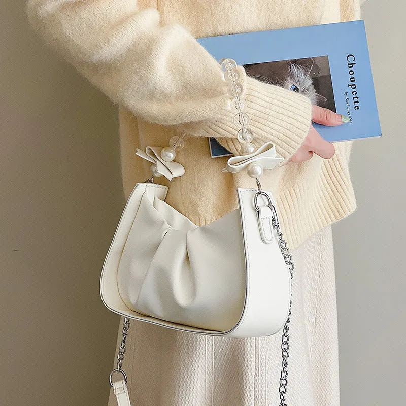 Women's Popular Pleated Underarm Fashion Pearl Chain Bags