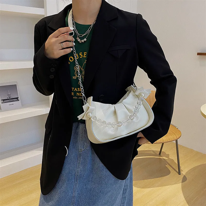 Women's Popular Pleated Underarm Fashion Pearl Chain Bags