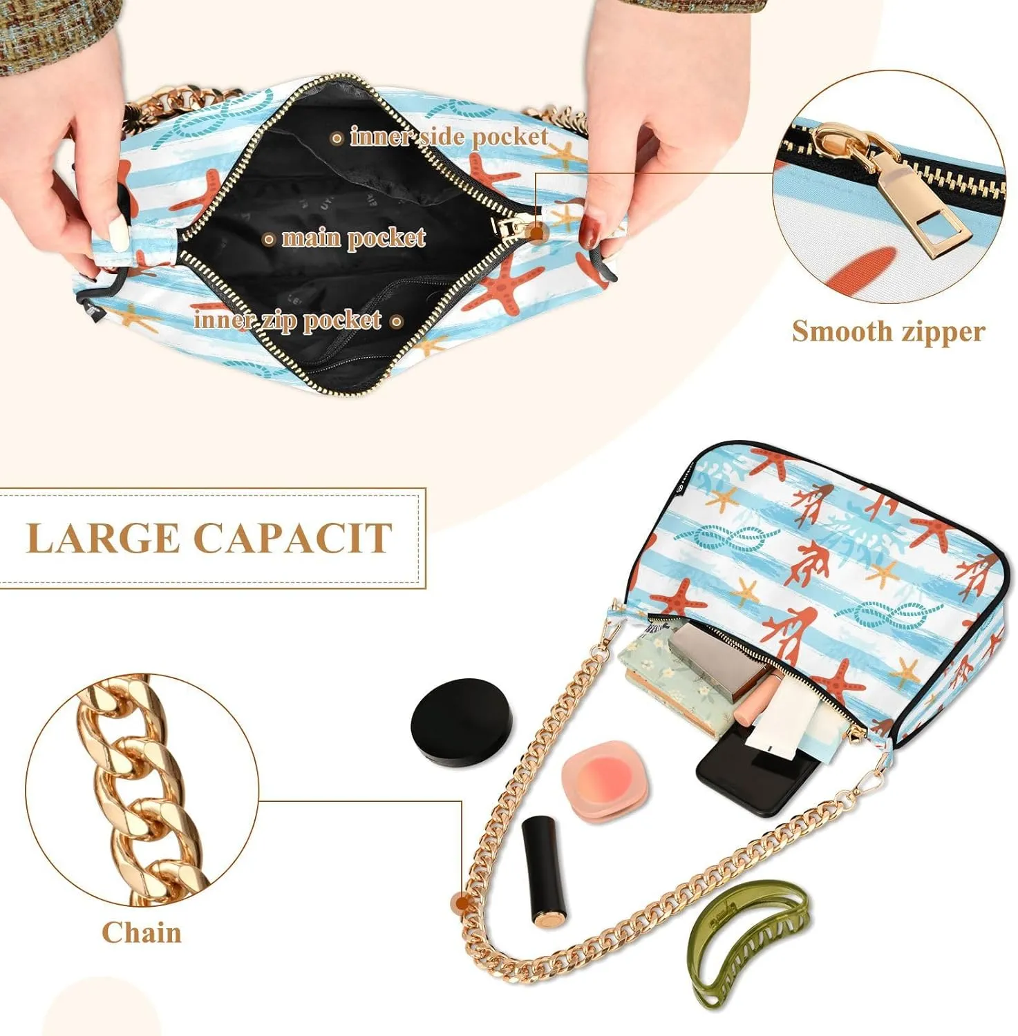 Womens Shoulder Bag Crossbody Purse Hobo Handbag for Ladies Gold Chain