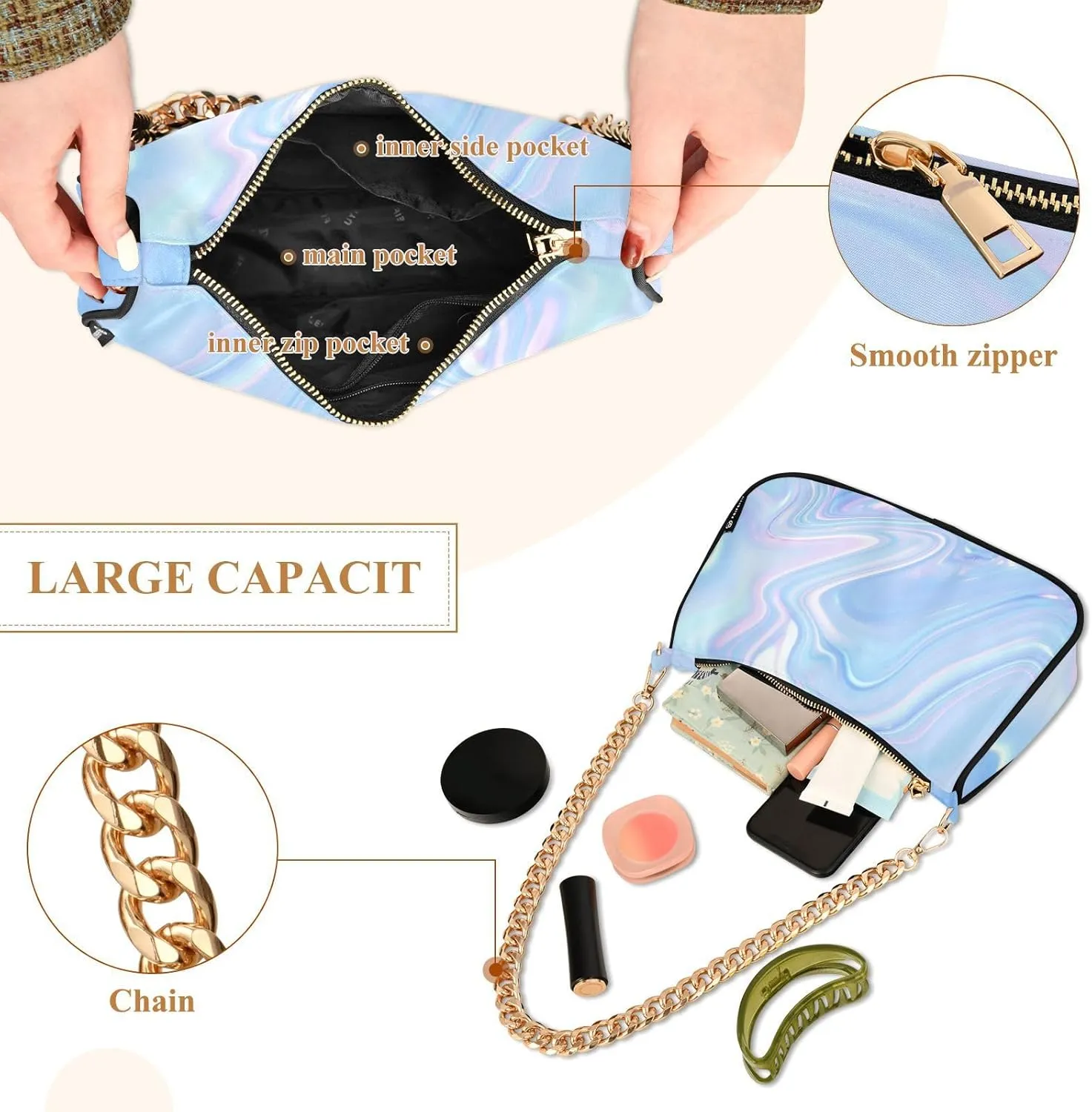 Womens Shoulder Bag Crossbody Purse Hobo Handbag for Ladies Gold Chain