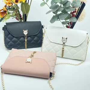 Women's Simple Diamond Pattern Tassel Chain Crossbody Bags