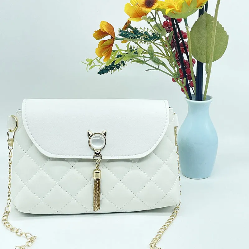 Women's Simple Diamond Pattern Tassel Chain Crossbody Bags