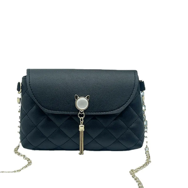 Women's Simple Diamond Pattern Tassel Chain Crossbody Bags