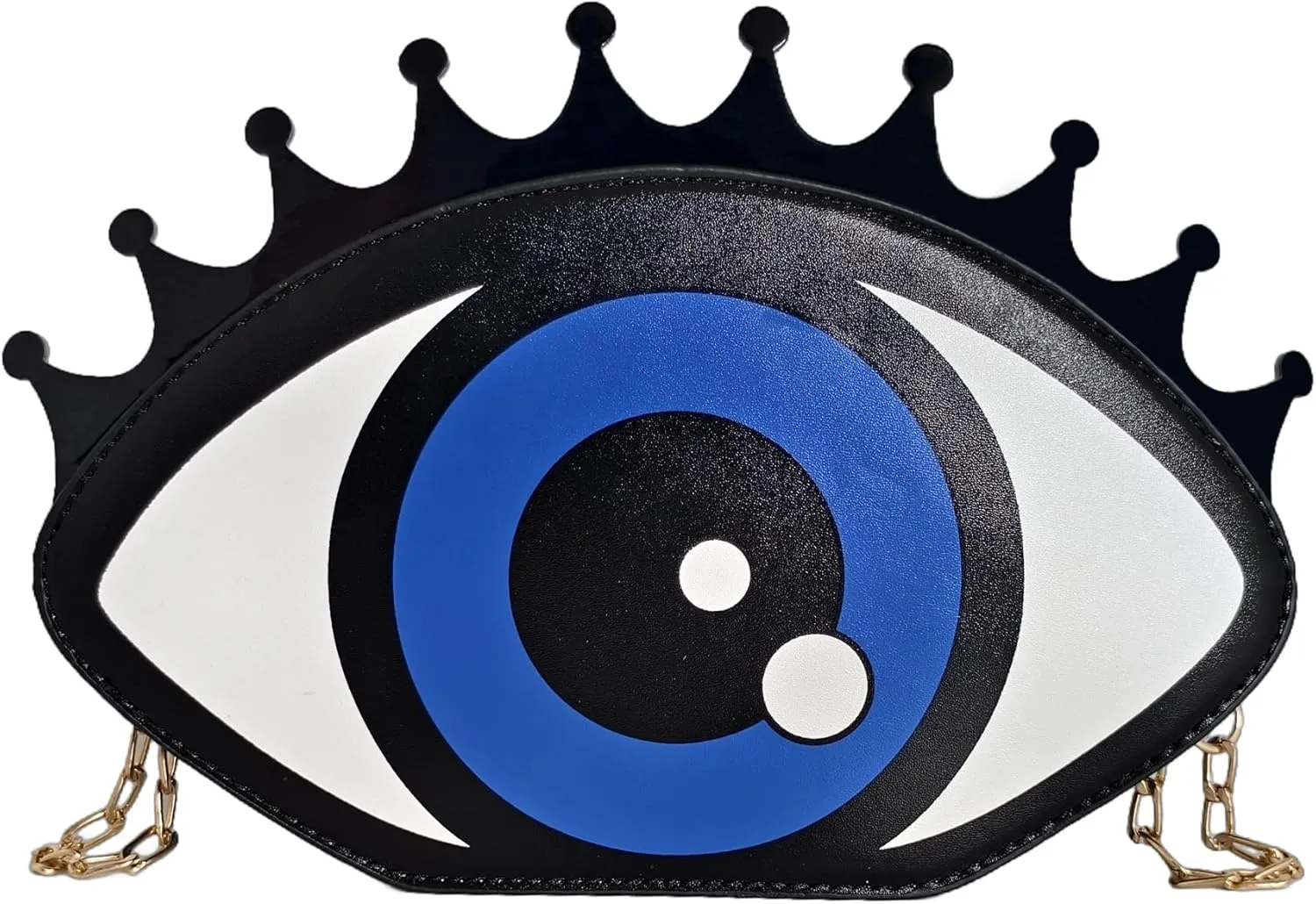 Women's Small Clearance Evil Eye Shaped Vegan Leather Crossbody Purse Bag with Chain & Zipper