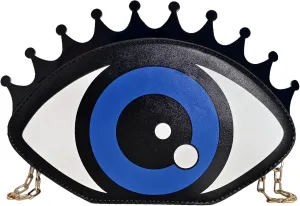 Women's Small Clearance Evil Eye Shaped Vegan Leather Crossbody Purse Bag with Chain & Zipper