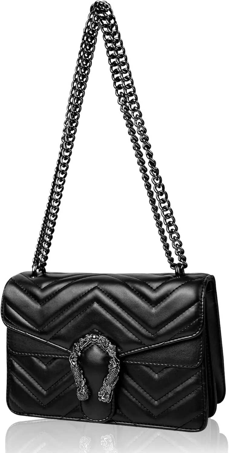 Women's Snake Print Crossbody Shoulder Bag PU Leather Satchel Chain Purse Evening Clutch Handbag