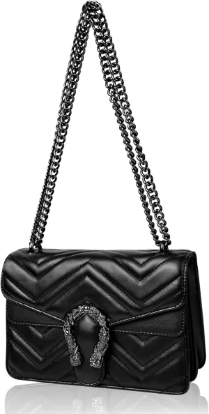Women's Snake Print Crossbody Shoulder Bag PU Leather Satchel Chain Purse Evening Clutch Handbag