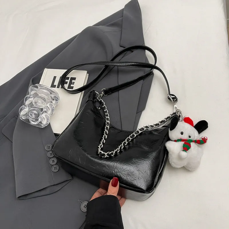 Women's Soft Leather Large Capacity Underarm Chain Crossbody Bags