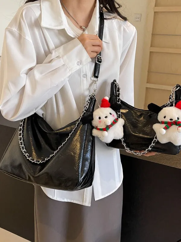 Women's Soft Leather Large Capacity Underarm Chain Crossbody Bags