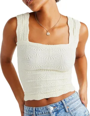 Women's Square Neck Wide Strap Crop Tank Tops Flower Going Out Tops Slim Fit Lettuce Trim Crop Cami Tops
