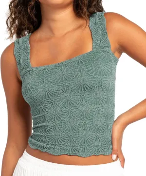 Women's Square Neck Wide Strap Crop Tank Tops Flower Going Out Tops Slim Fit Lettuce Trim Crop Cami Tops