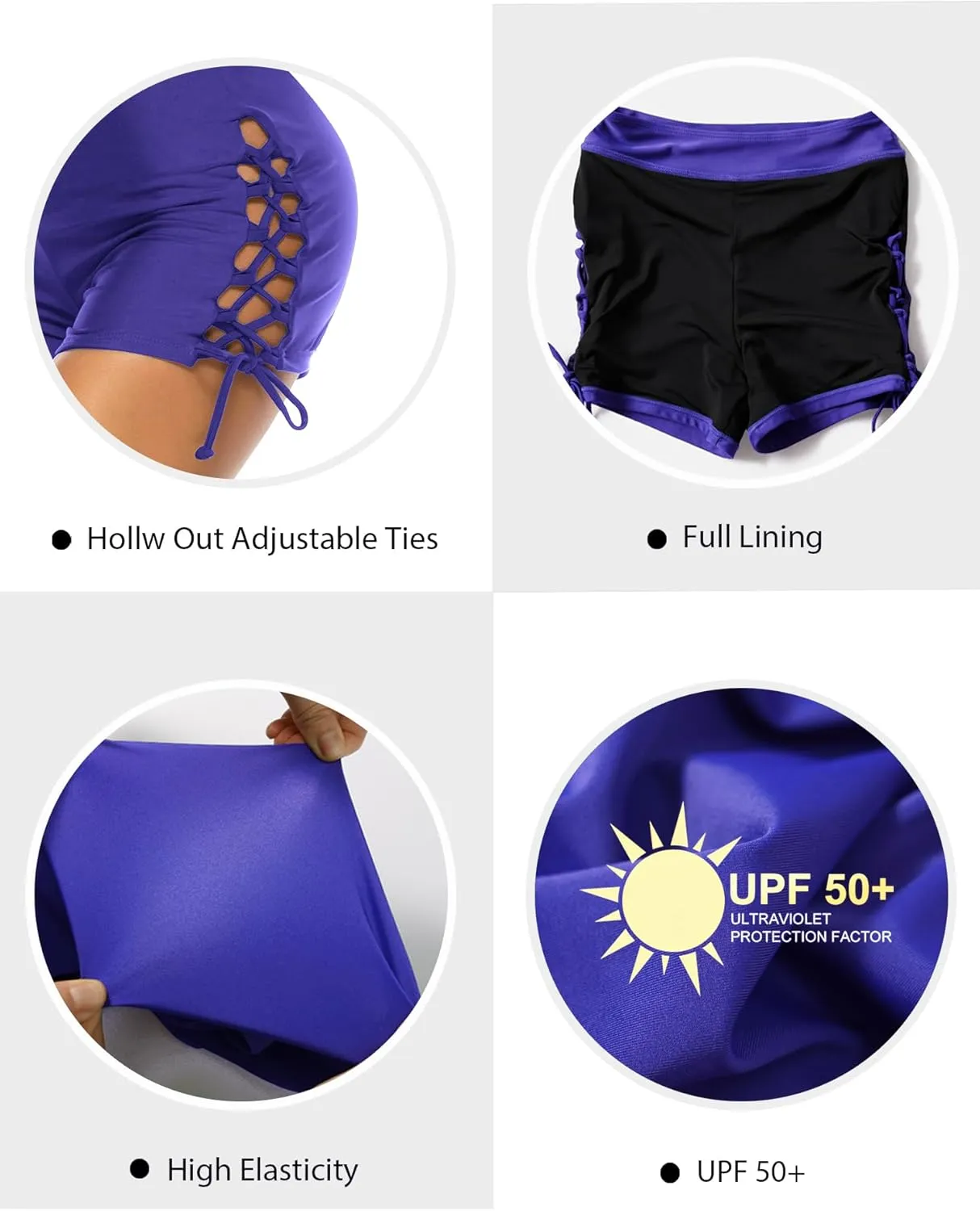 Women's Swim Shorts High Waisted Bathing Suit Bottoms Adjustable Tie Swimwear Boy Short Swimsuit Board Shorts
