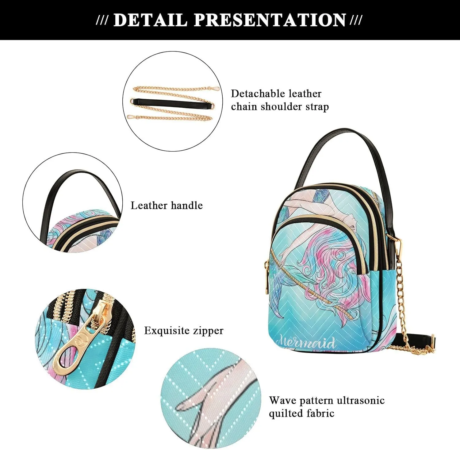 Women's Wave Cross Body Chest Bag, 52 inch Gold Chain Shoulder Handbag Purse
