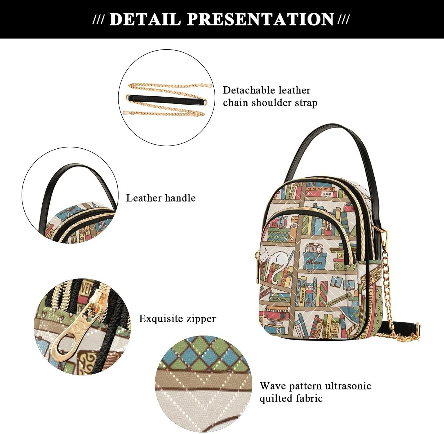 Women's Wave Cross Body Chest Bag, 52 inch Gold Chain Shoulder Handbag Purse