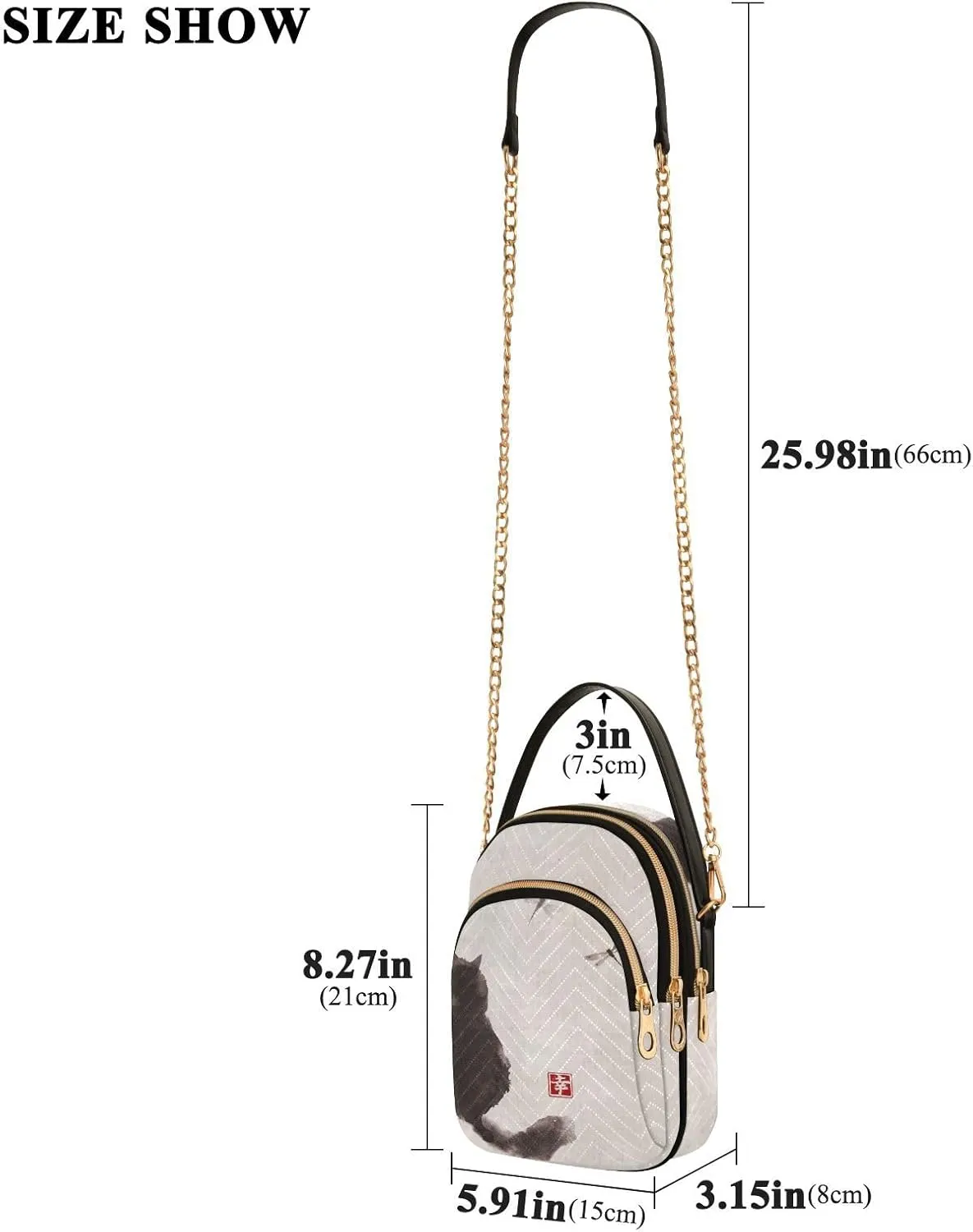 Women's Wave Cross Body Chest Bag, 52 inch Gold Chain Shoulder Handbag Purse