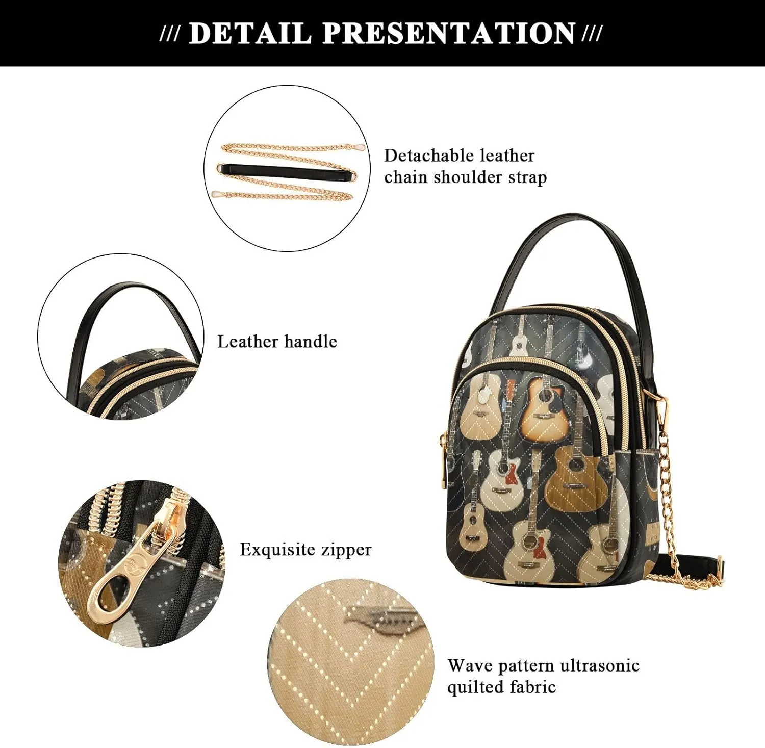 Women's Wave Cross Body Chest Bag, 52 inch Gold Chain Shoulder Handbag Purse