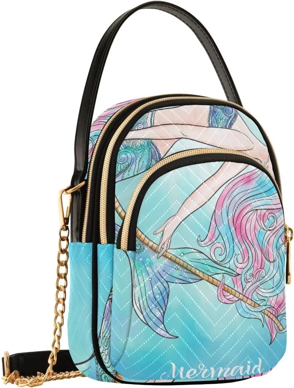 Women's Wave Cross Body Chest Bag, 52 inch Gold Chain Shoulder Handbag Purse