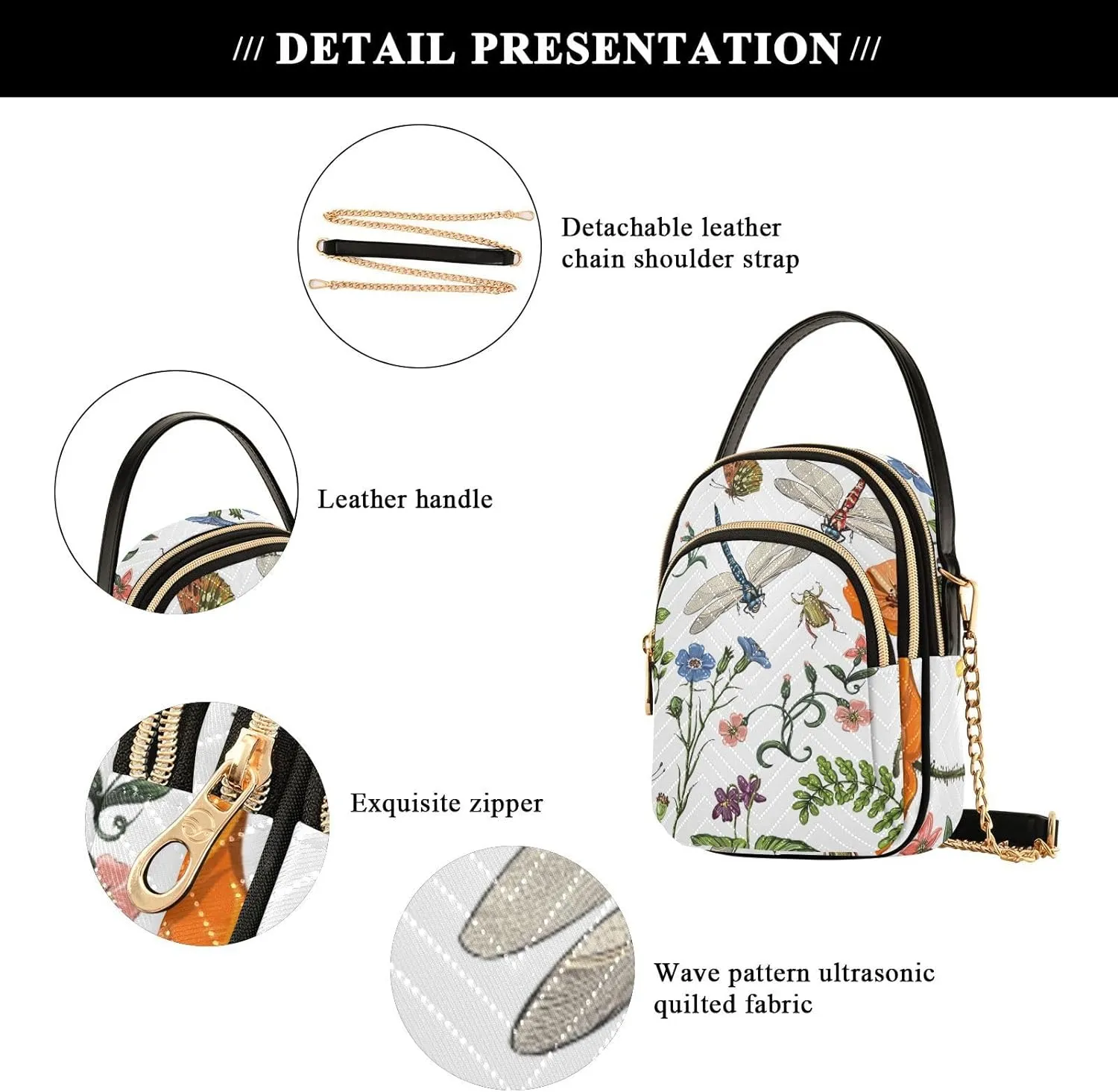 Women's Wave Cross Body Chest Bag, 52 inch Gold Chain Shoulder Handbag Purse