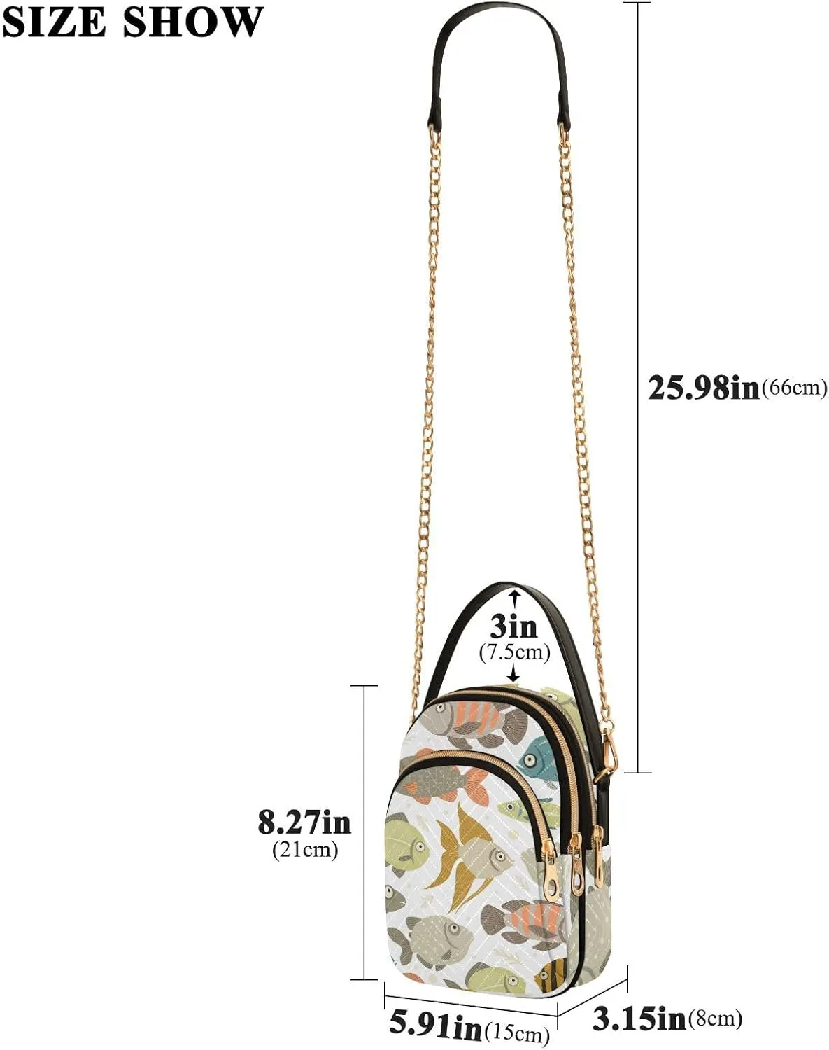Women's Wave Cross Body Chest Bag, 52 inch Gold Chain Shoulder Handbag Purse
