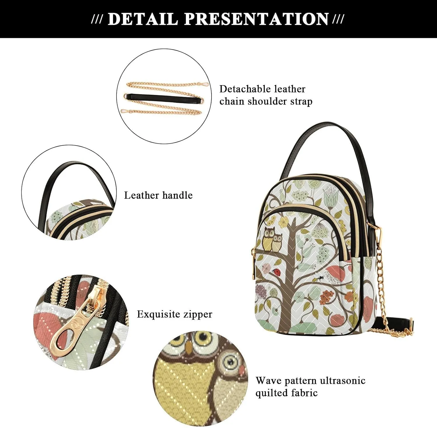 Women's Wave Cross Body Chest Bag, 52 inch Gold Chain Shoulder Handbag Purse