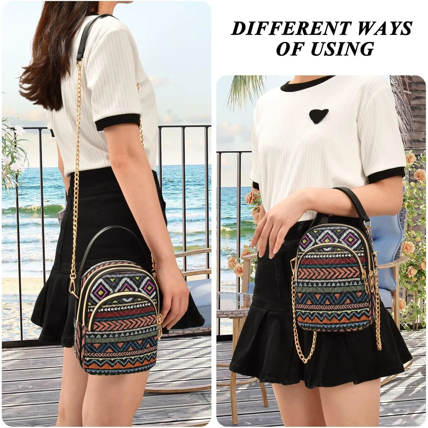 Women's Wave Cross Body Chest Bag, 52 inch Gold Chain Shoulder Handbag Purse