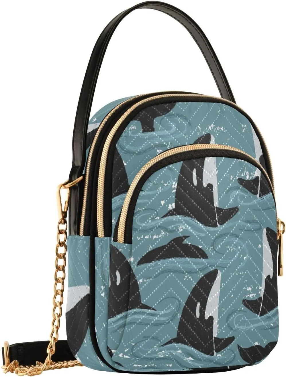 Women's Wave Cross Body Chest Bag, 52 inch Gold Chain Shoulder Handbag Purse