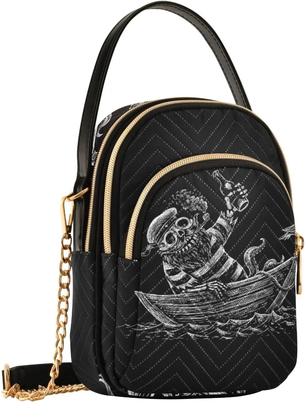 Women's Wave Cross Body Chest Bag, 52 inch Gold Chain Shoulder Handbag Purse