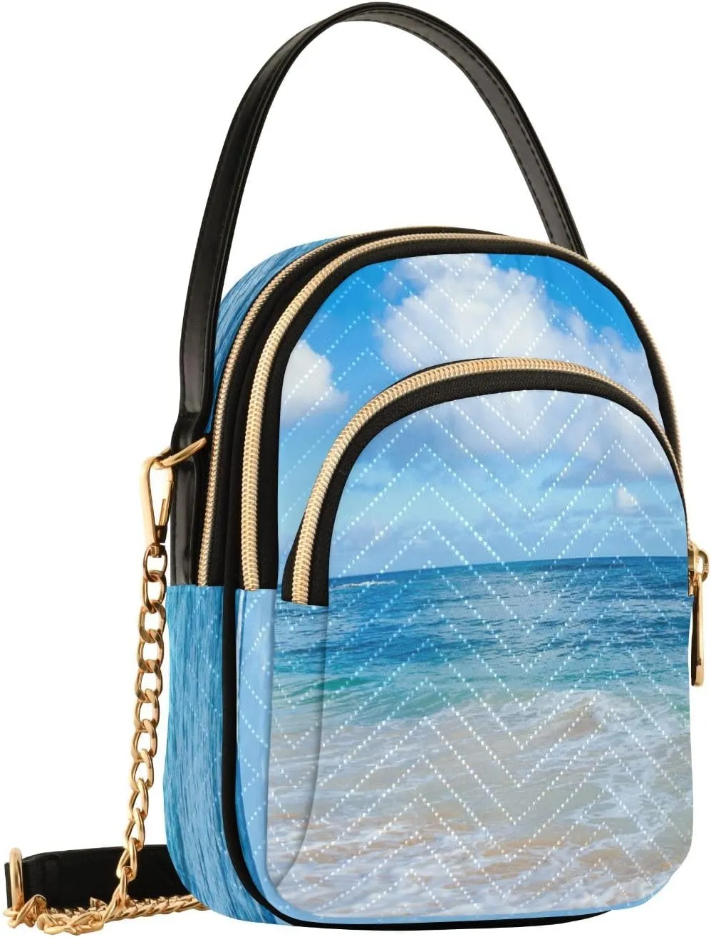 Women's Wave Cross Body Chest Bag, 52 inch Gold Chain Shoulder Handbag Purse