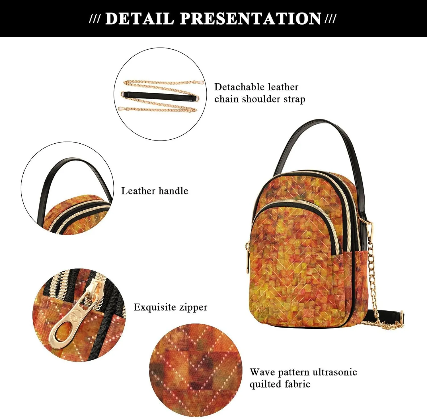 Women's Wave Cross Body Chest Bag, 52 inch Gold Chain Shoulder Handbag Purse