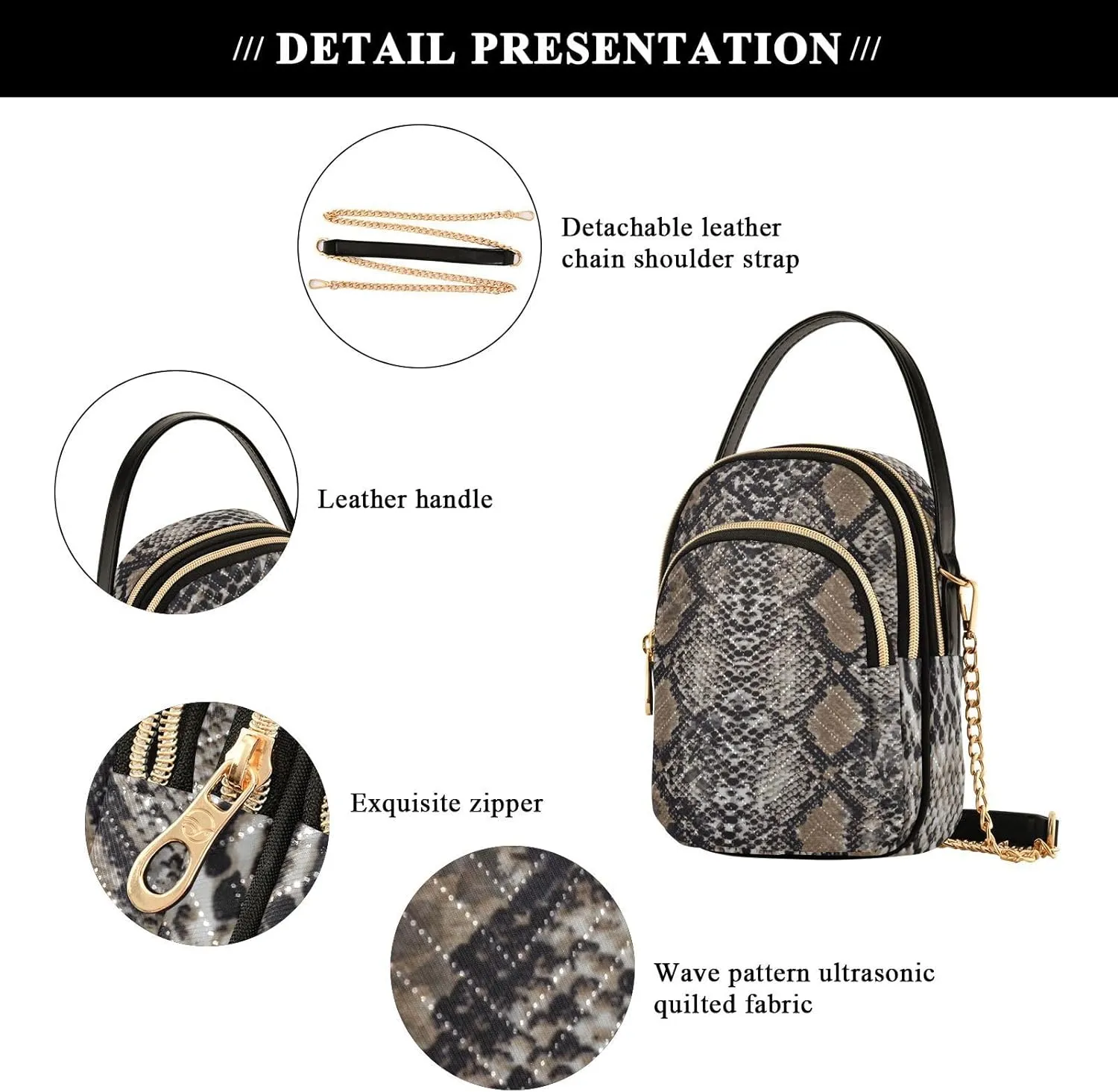 Women's Wave Cross Body Chest Bag, 52 inch Gold Chain Shoulder Handbag Purse