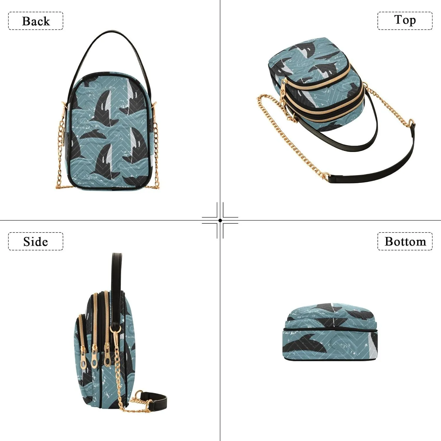 Women's Wave Cross Body Chest Bag, 52 inch Gold Chain Shoulder Handbag Purse