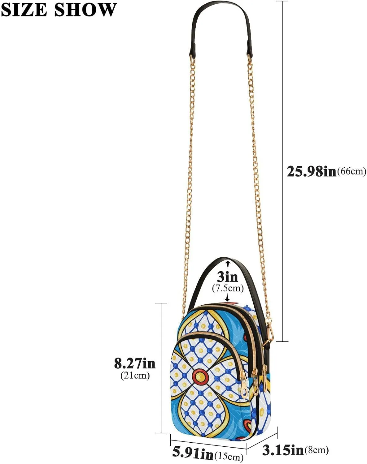 Women's Wave Cross Body Chest Bag, 52 inch Gold Chain Shoulder Handbag Purse