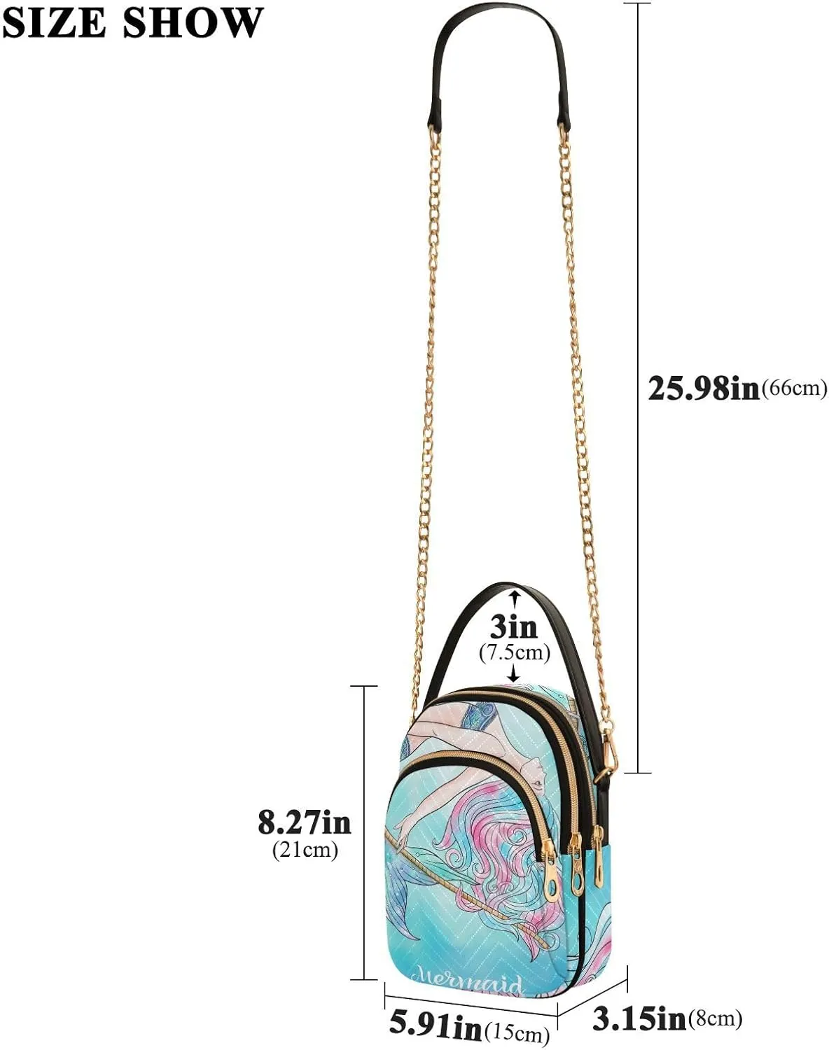 Women's Wave Cross Body Chest Bag, 52 inch Gold Chain Shoulder Handbag Purse