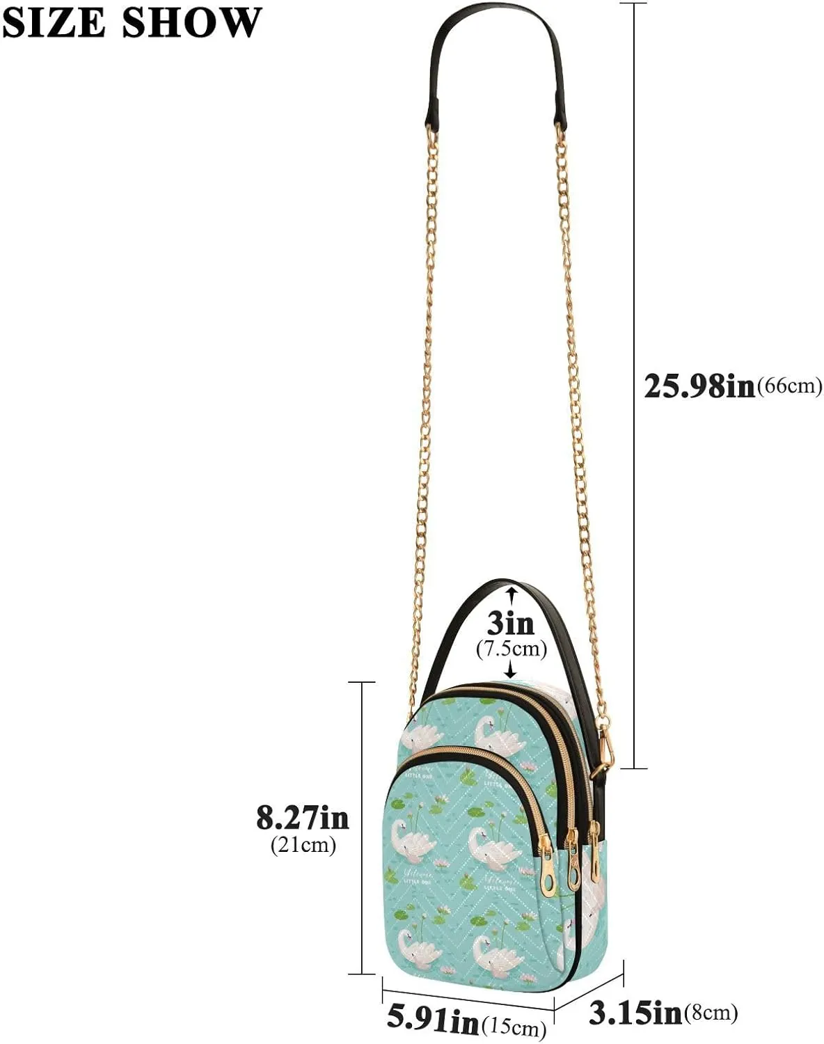 Women's Wave Cross Body Chest Bag, 52 inch Gold Chain Shoulder Handbag Purse