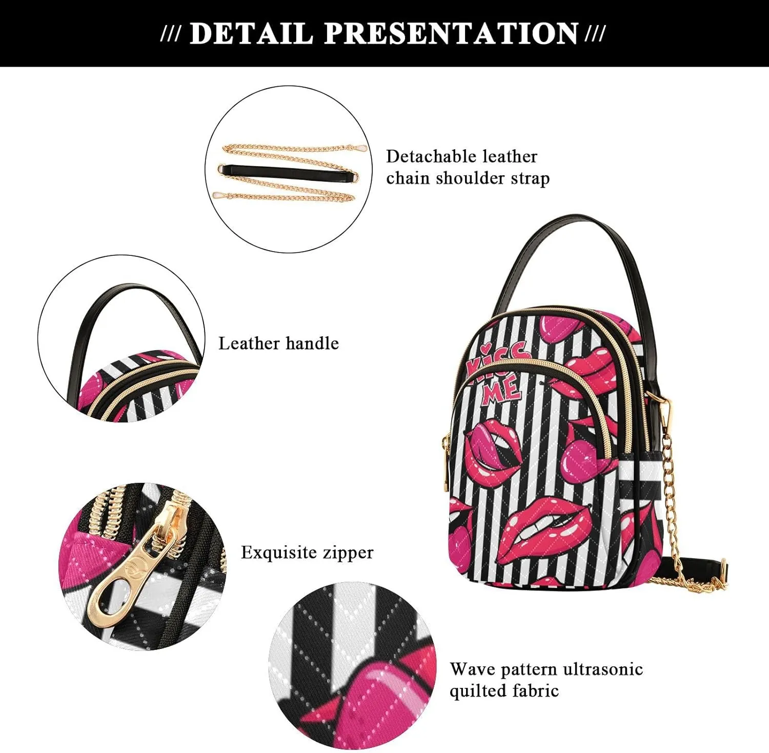 Women's Wave Cross Body Chest Bag, 52 inch Gold Chain Shoulder Handbag Purse