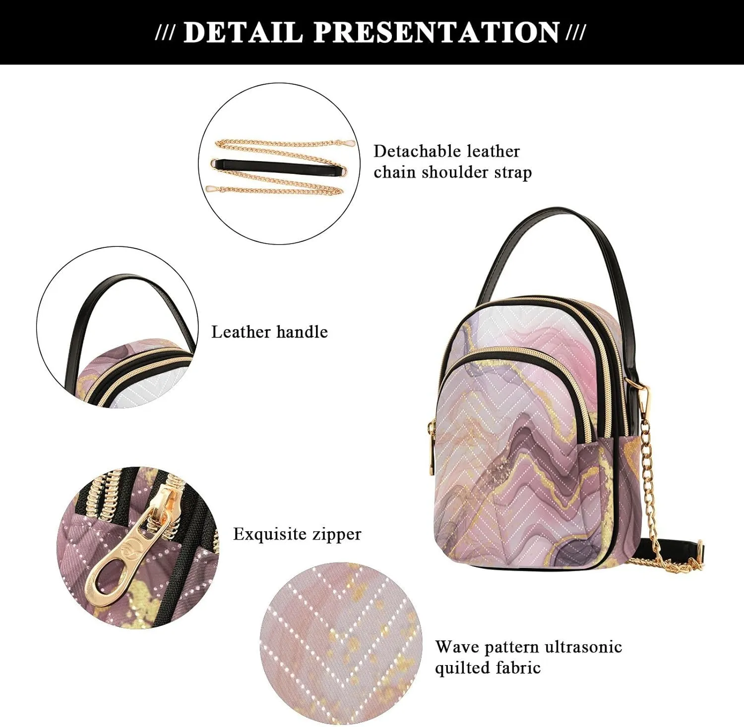 Women's Wave Cross Body Chest Bag, 52 inch Gold Chain Shoulder Handbag Purse
