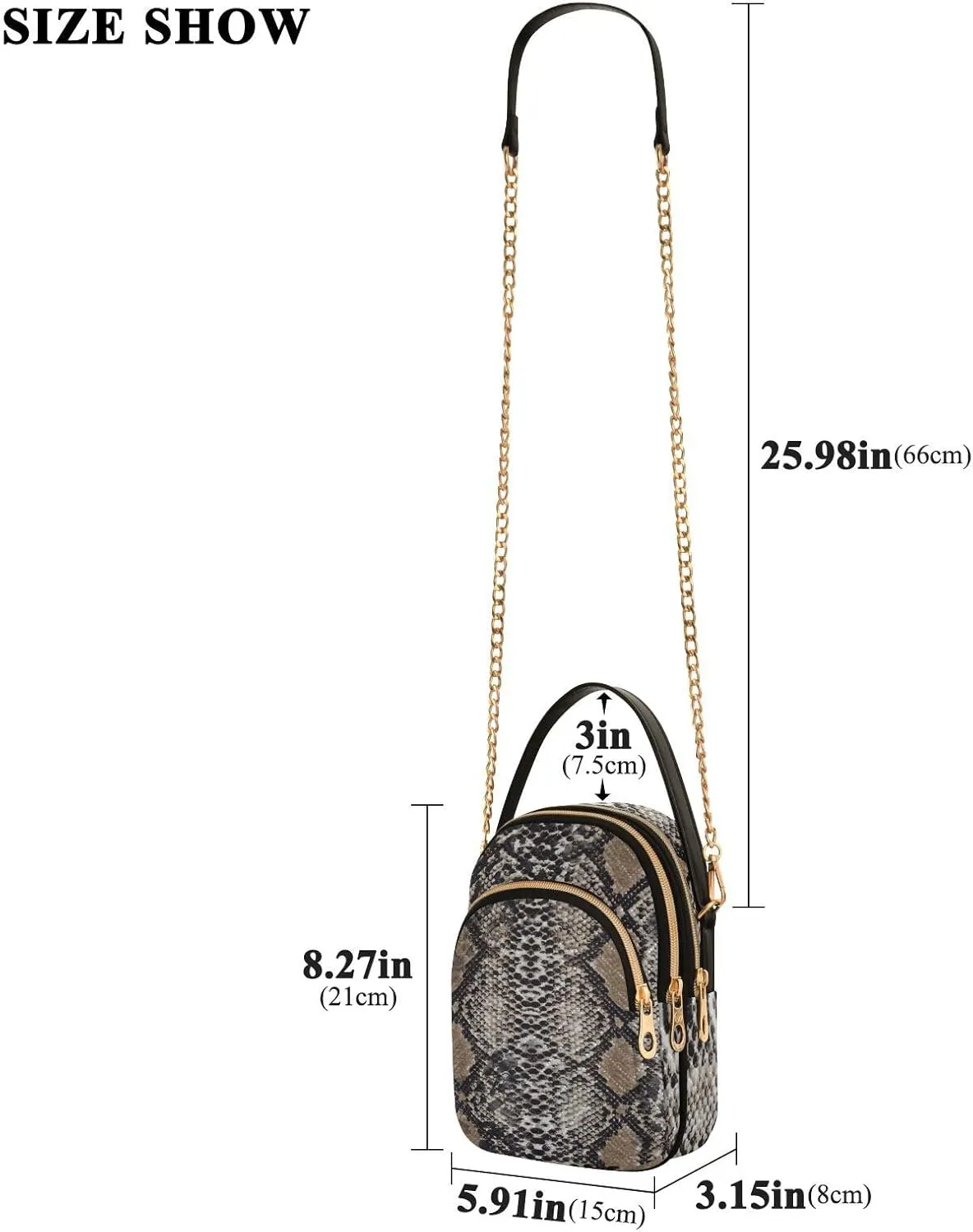 Women's Wave Cross Body Chest Bag, 52 inch Gold Chain Shoulder Handbag Purse
